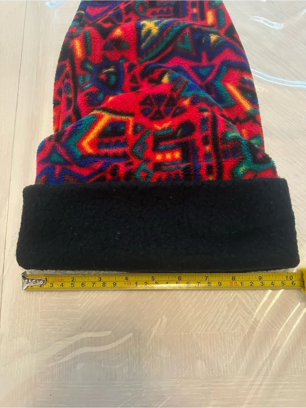 Turtle Fur Vintage Kids Long Tail Fleece Ski Hat Red Geometric Pointy Stocking